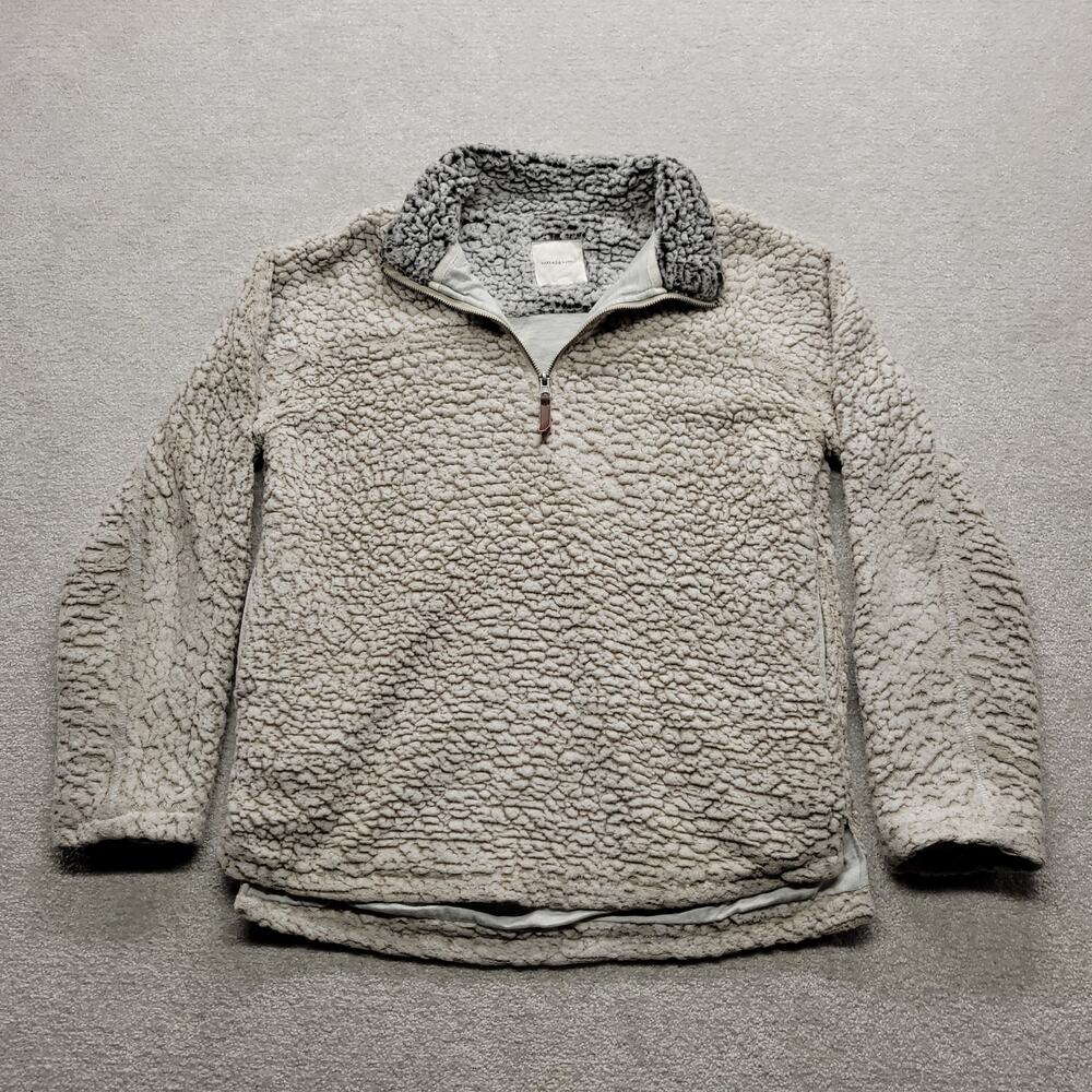 Thread & Supply Sherpa Pullover Women's Small Gray 1/4 Zip Fleece Cozy Jacket